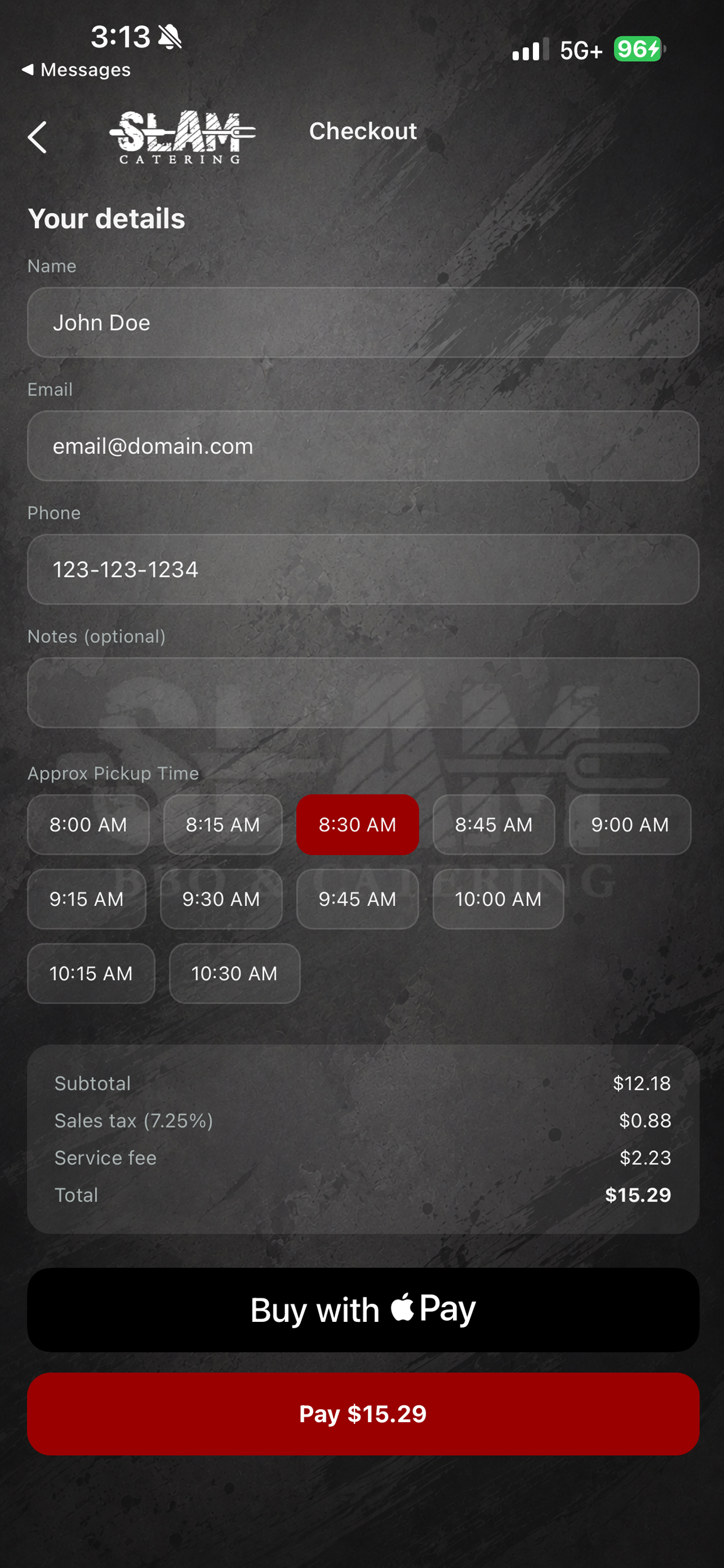 Checkout screen